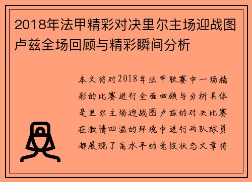 2018年法甲精彩对决里尔主场迎战图卢兹全场回顾与精彩瞬间分析